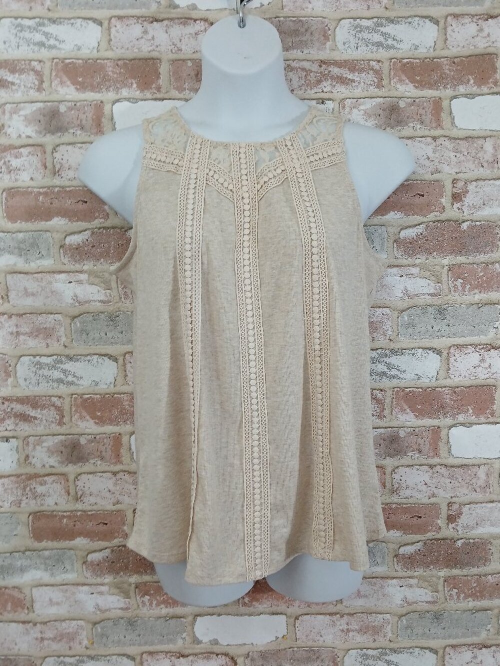 Knox Rose Rib Knit Tank with Lace Trim - Size XL
